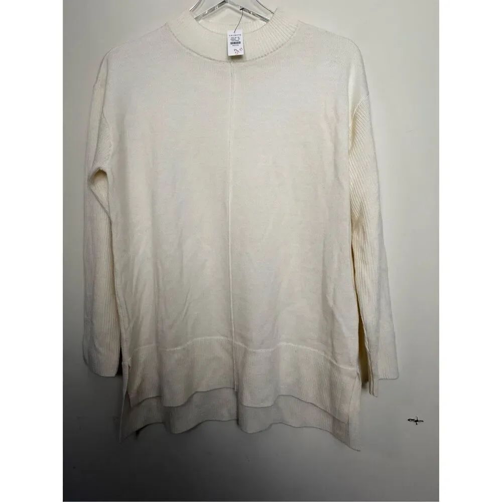 Talbots 100% Pure Merino Wool Mock Neck Sweater Size Petite Large NWT Ivory Sca